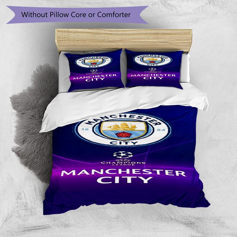 3pcs Duvet Cover Set (1*Duvet Cover + 2*Pillowcase, Without Core),Football team City FC Print Bedding Set, Bedroom Decor, All‑Season, Birthday Gift