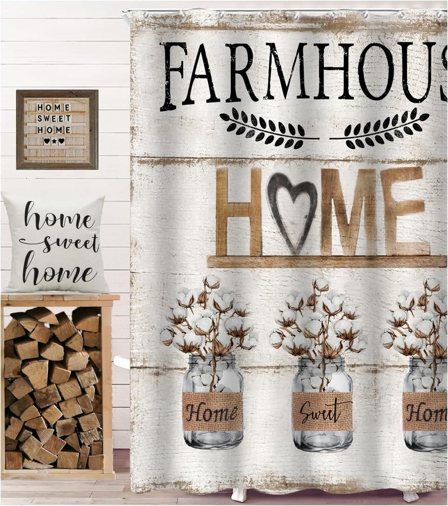 Rustic Farmhouse Shower Curtain Vintage Home Sweet Home Country Flower Shower Curtains Bathroom Bathtub Bath Curtain Waterproof