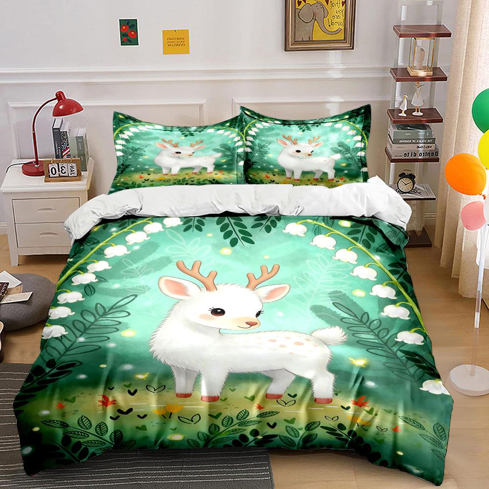 

White deer, leafy greenery. Bedding sets Duvet cover sets Duvet covers Pillowcases(1 * Duvet Cover 2 * Pillowcases, without duvet insert) 135x200cm