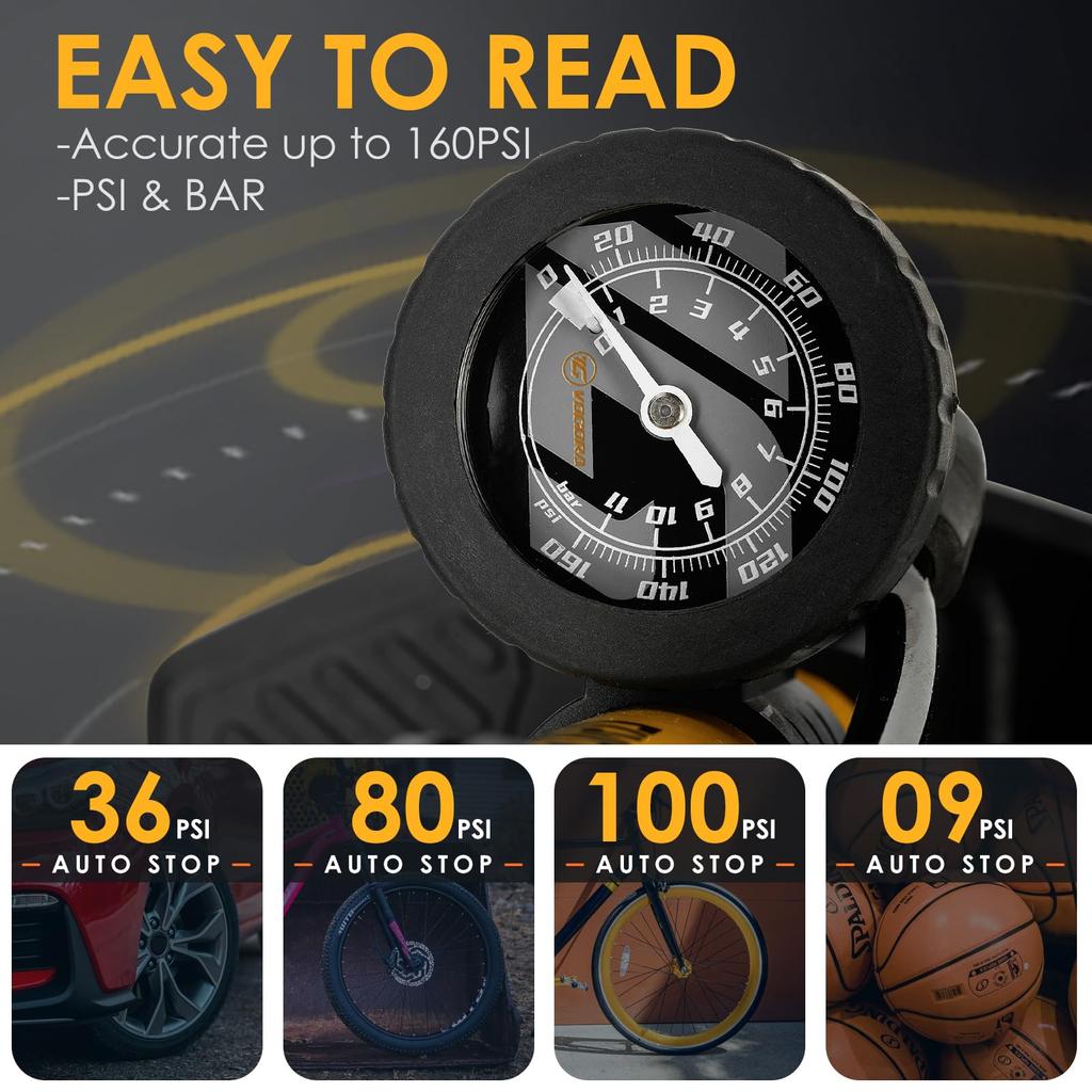 VOGORA Bicycle High Pressure Pump Compatible with American and British Can Quickly Fill Road and Cross Bikes with a Floor Pump French, Valves,