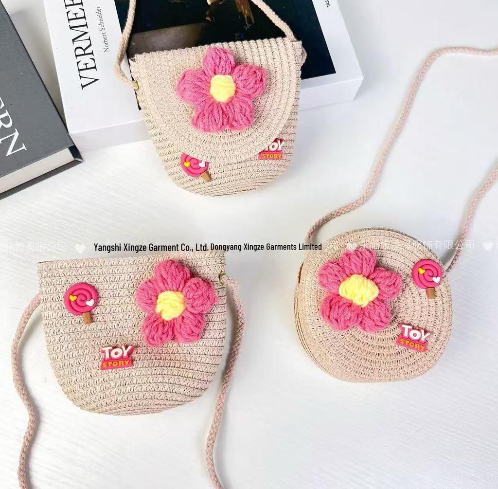 Frühlings Kinder Mini Stroh Umhängetasche - Niedliches Rundes Design für Kinder