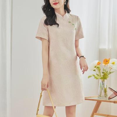 Improved Chinese Stand Collar Gold Thread Jacquard Slimming Qipao Dress