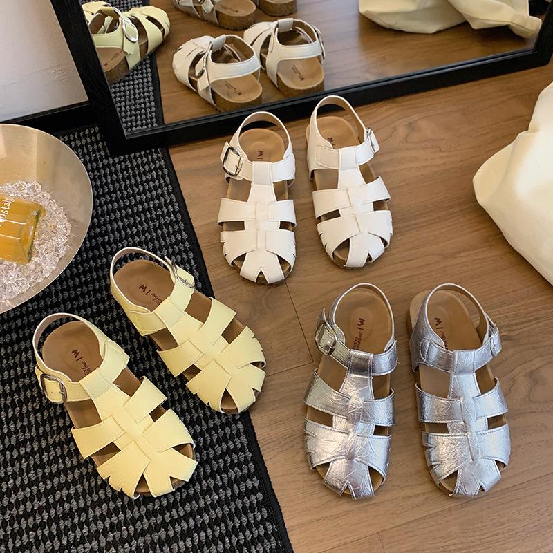 Retro thick-bottomed sandals women's summer 2025 new outer wear hollow lazy bag head half slippers