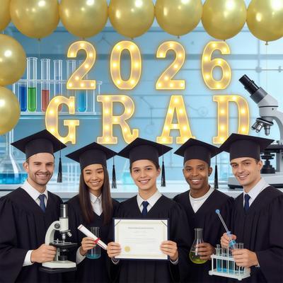 8/9Pcs 2026 Grad Light-up Letter Sign LED Marquee Letter Light Battery Powered Kindergarten High School College Graduation Party Decor