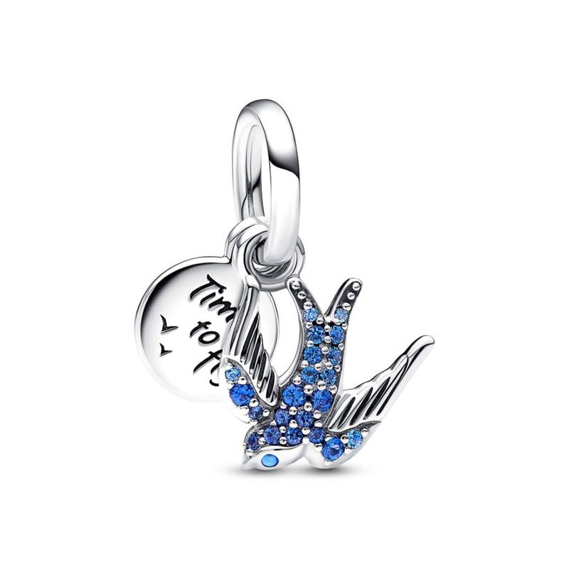 Blue Dragonfly Butterfly Birds Dangle Charm European Silver Bracelet Exquisite Bead DIY Jewelry Gift for Women