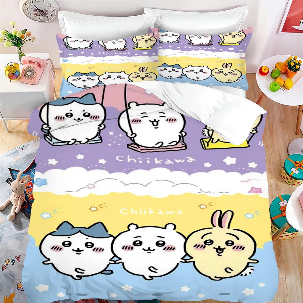 Quilt Duvet Miniso-Collaboration Bedding Set Chiikawa Xiaoba Giy Usachi Children'S 3-Piece Badroom Children Birthday Gifts