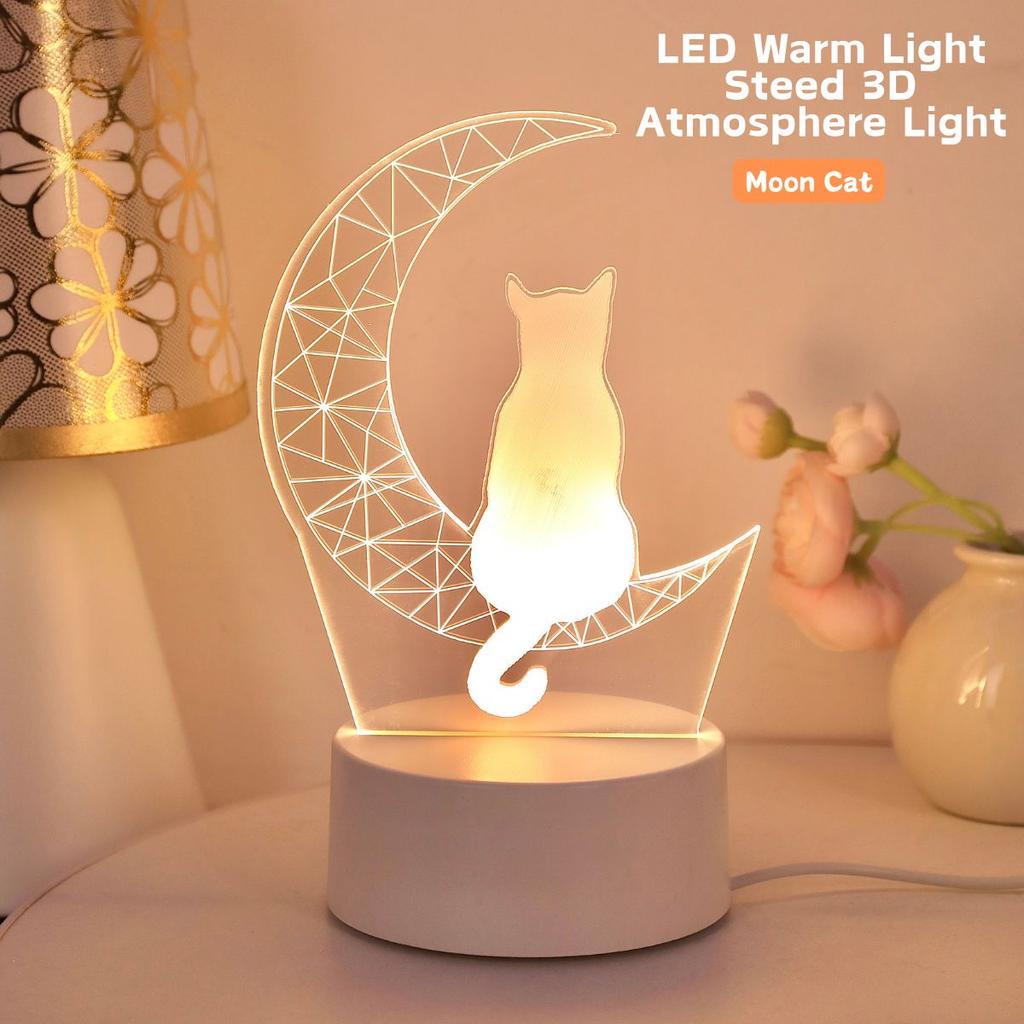 1pc  Moon Cat 3D night light, USB desk lamp, bedroom and desktop ambient light, holiday and birthday gift night light.