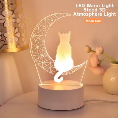 1pc  Moon Cat 3D Night Light, USB Desk Lamp, Bedroom and Desktop Ambient Light, Holiday and Birthday Gift Night Light.