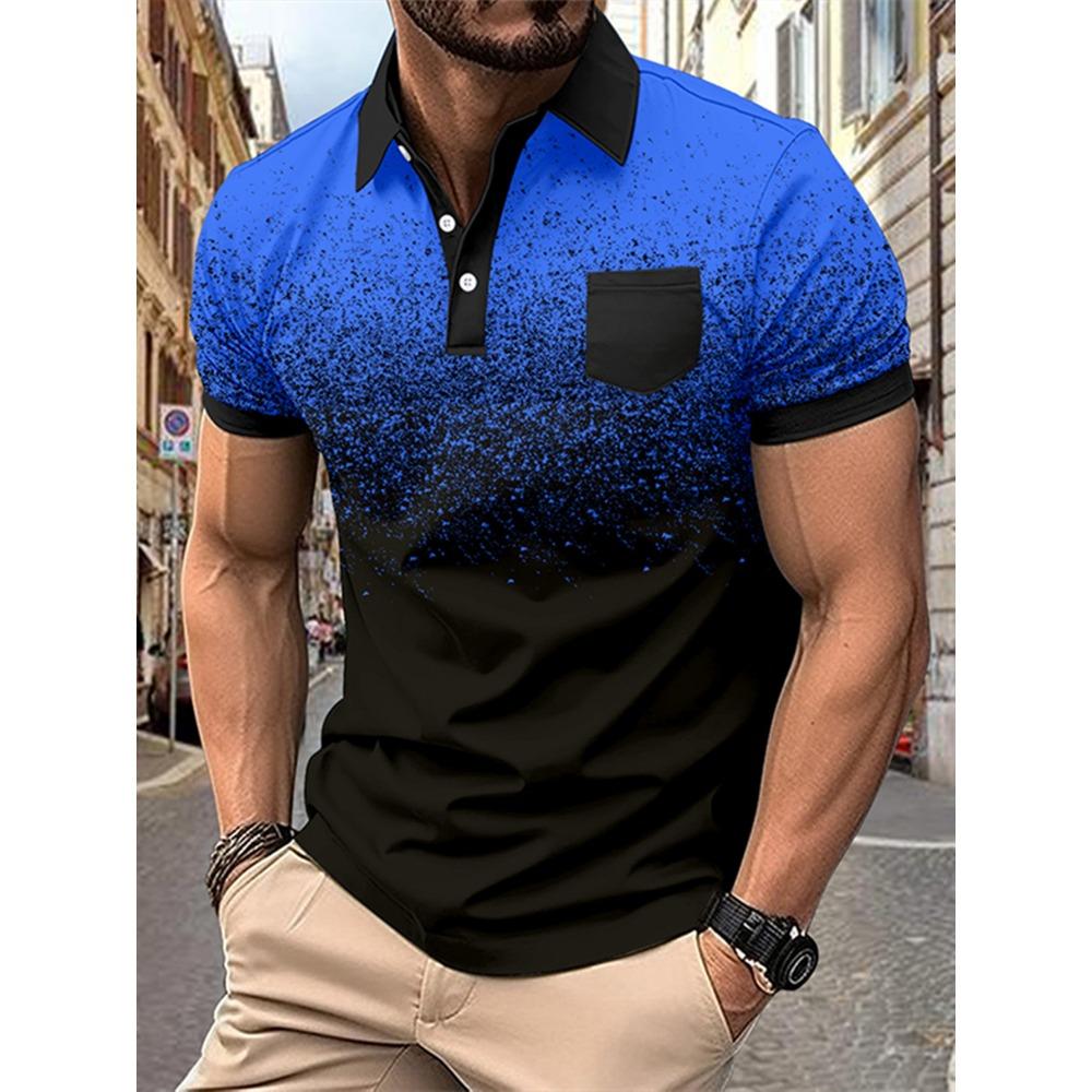 Casual Pocket Button Men's Printed Polo Shirt