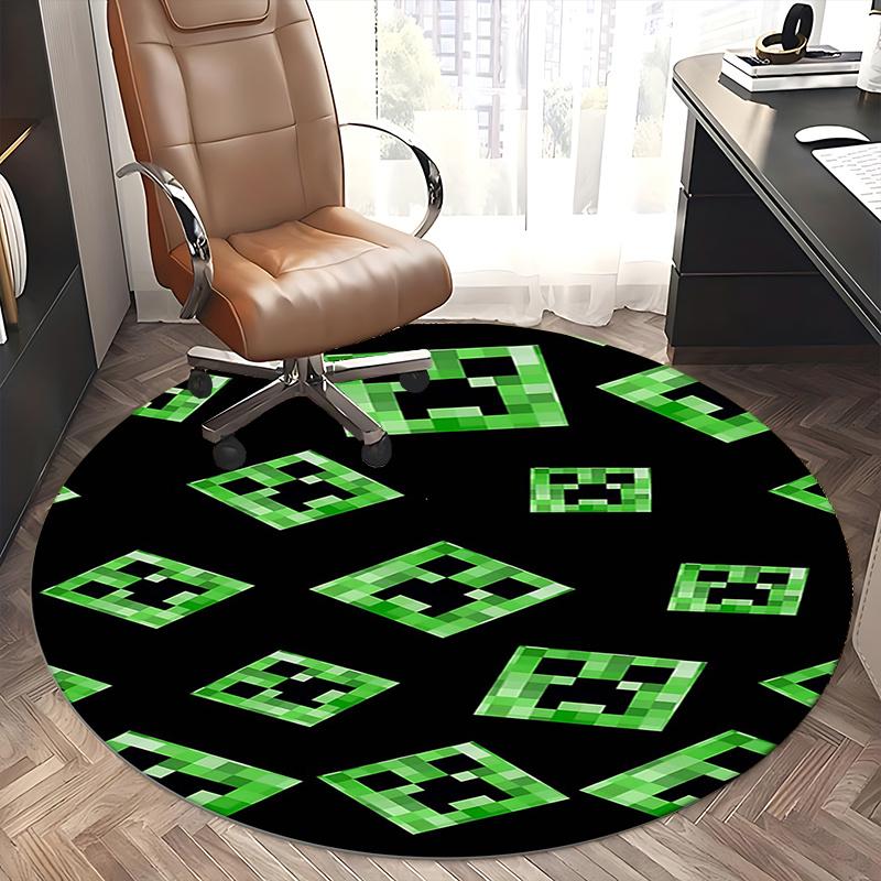 Alfombrilla para silla con patrón de arte de píxeles de Creeper de Minecraft, Alfombra redonda, Alfombra de oficina, Lavable a máquina, Antideslizante, Adecuada para salas de estar, dormitorios