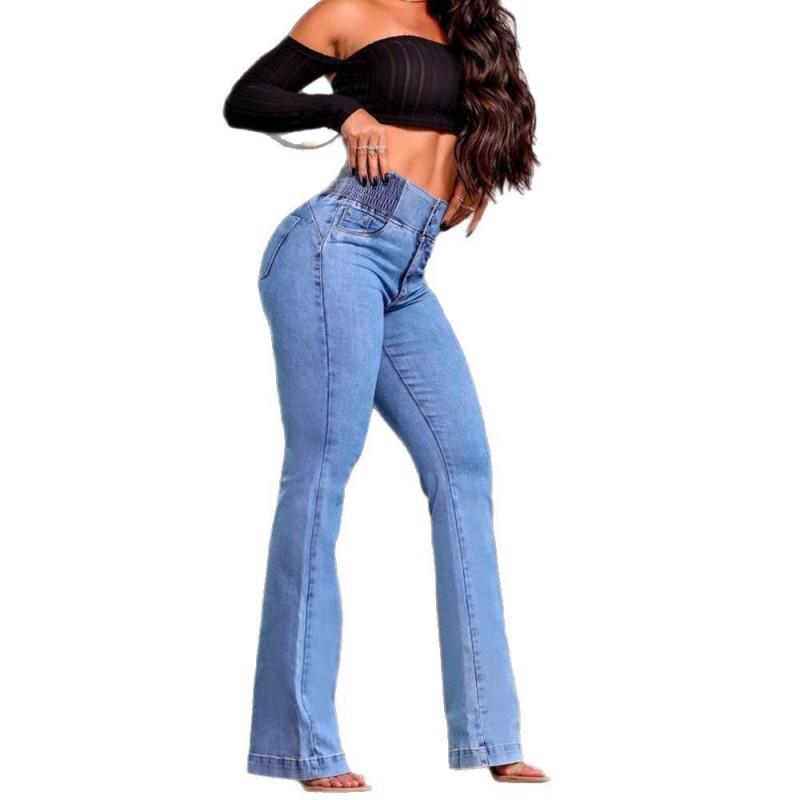 High-Waisted Stretch Denim Pants With Flared Leg Butt-Lifting Fit Women 2025