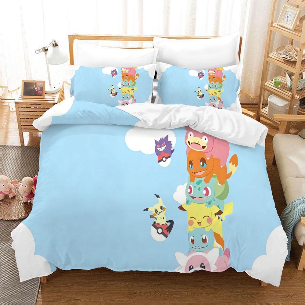 Anime Pokemonzd Bedding Set Cartoon Children Bedroom Quilt Cover Boy Girl Bedclothes Single Double King Pikachus Duvet Cover