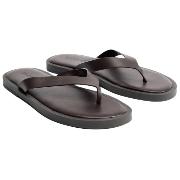 Zara Leather Sandals 15 Goat Leather Fashion Slip-On Anti-Friction Flip Flops Men Sandals Crimson 2765620022