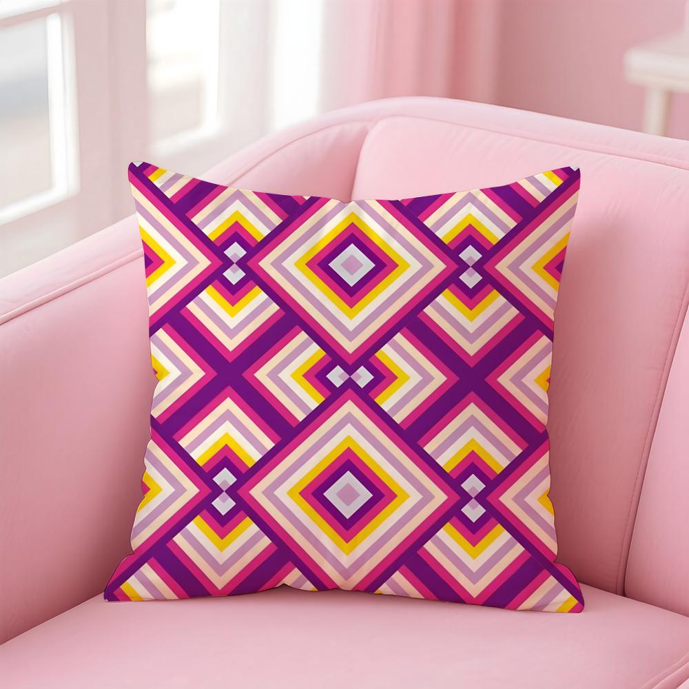 Colorful Geometric Continuous Art Cushion Cover Pillowcase Short Plush Invisible zipper Room Sofa Cushion Cover
