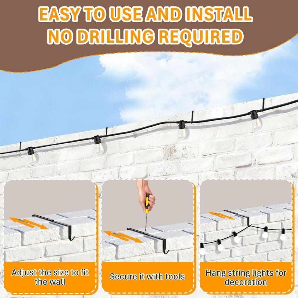 4Pcs No Drill Outdoor Light String Hooks Adjustable String Light Hangers  Cinder Block