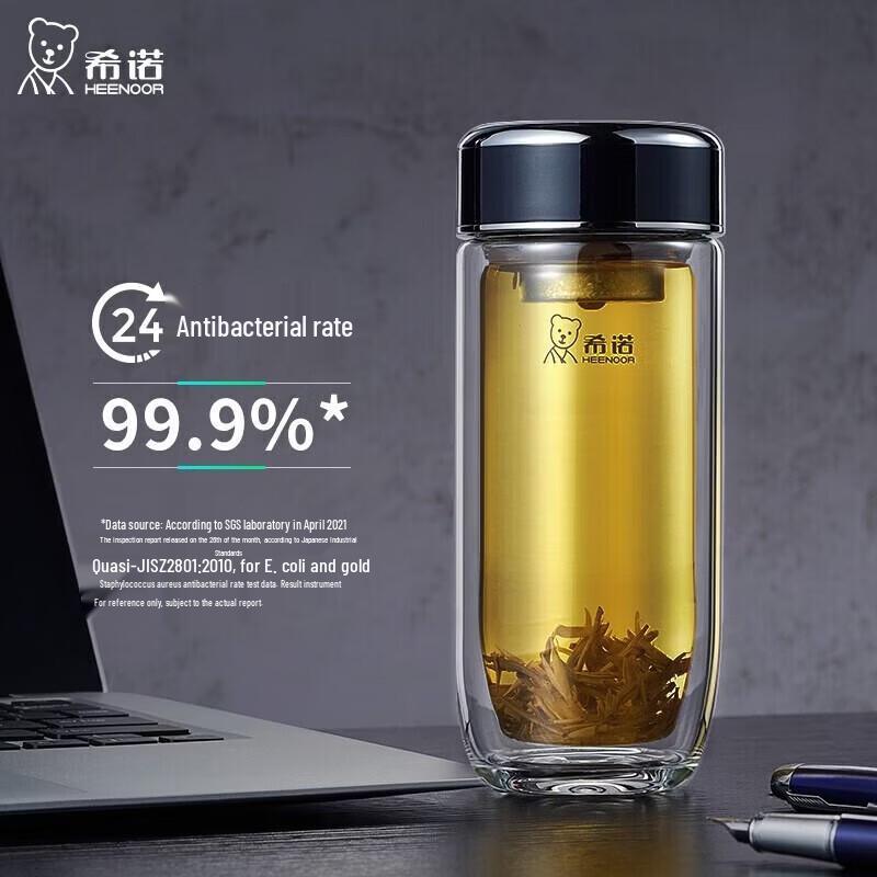 Heenoor XN-1916 Double-Layer Heat Insulated Glass Water Bottle with Filter