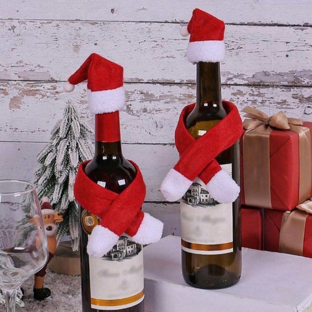 2Pcs/set Christmas Wine Bottle Cover Set Santa Claus Creative Bottle Ornament Set With Hats Table Decoration Set
