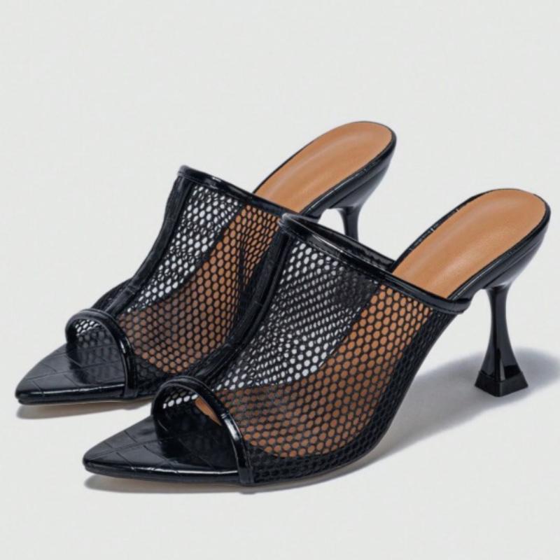 Fashion Sexy Mesh Design Women Sandals Summer Open Toe Thin Heel Pointed Toe Slide Sandals Fashion Party 35-43 Plus Size Dress Shoes