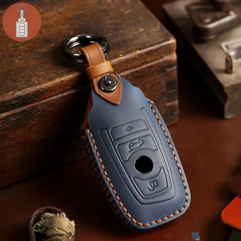 Leather Car Key Case Cover Fob Keychain Accessories for BMW Series 3 F30 F10 F18 F22 F01 X3 X4 F06 F02 M3 M5 Keyring Holder Bag