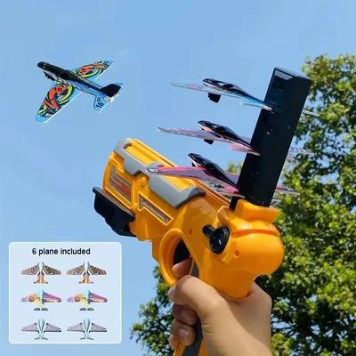 Foam Airplane Launcher Toy for Kids - Outdoor Flying Glider Catapult Gun, Foam Plane Toy Fun Birthday Gifts for Boys & Girls