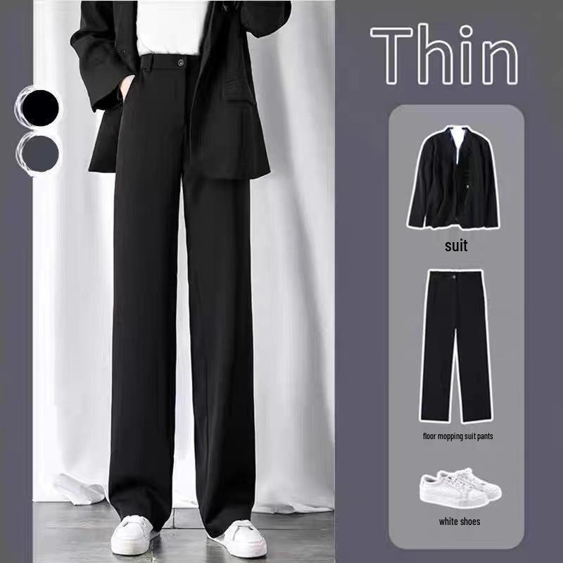 Women's Petite Black Wide-Leg High-Waist Casual Summer Pants