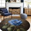 Luxury Blue Rose Floral Pattern Round Shape Floor Mats Kitchen Hallway Runner Rug Bedroom Living Room Soft Carpet Non-slip Area Rug