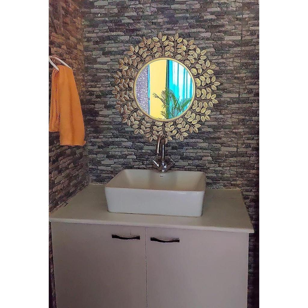 Rust Proof & Weather Proof Wall Mirror - Ideal Mirror for Living Room, Bathroom, Bedroom, Foyer | Entryway, Wash Basin Area - Gold 24 Inches 1 Piece