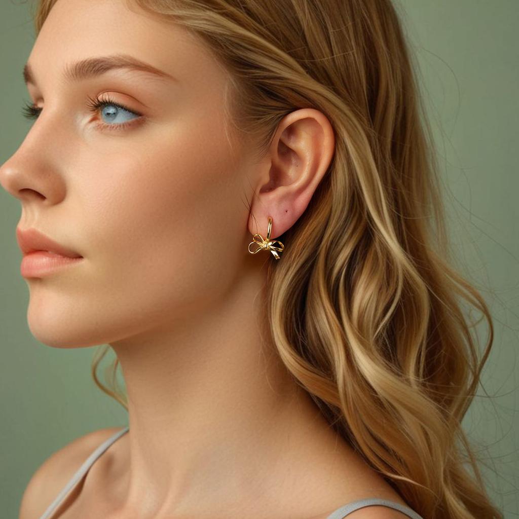 Silver earrings with bows, gold-plated hoops, 925 silver clasps