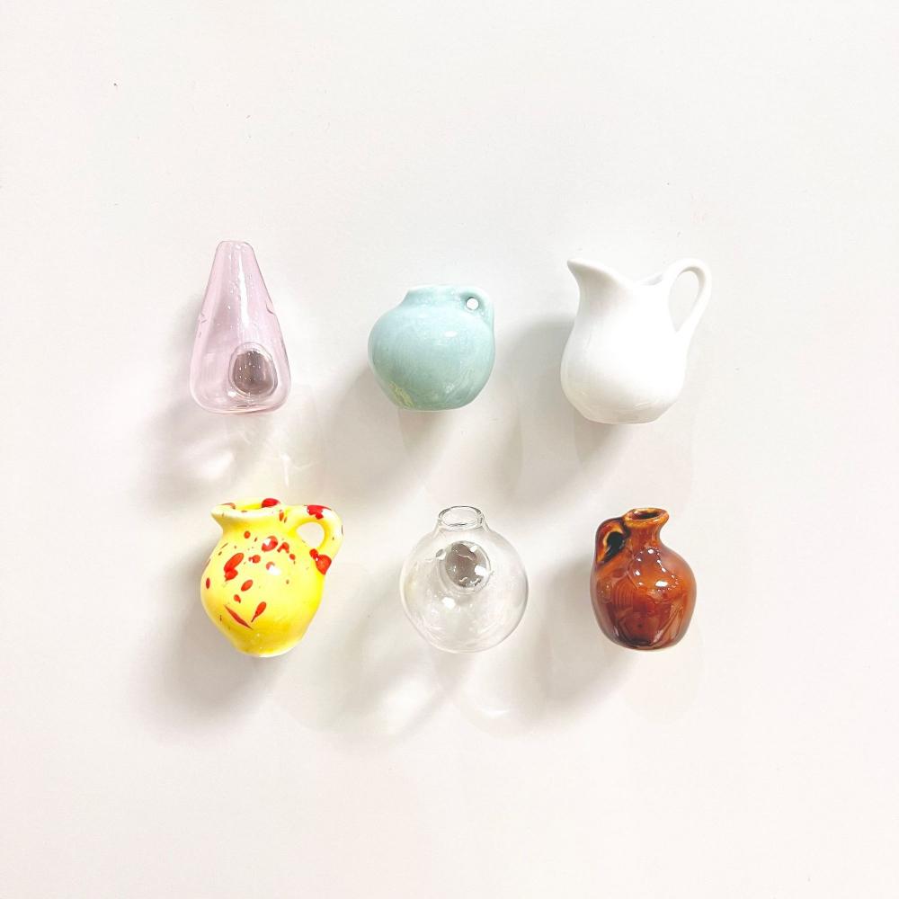 1-5pcs Set Mini Ceramic Vase Refrigerator Magnet Label Mini Bonsai Magnet Button Pot Plant Simulation Vase Refrigerator Message