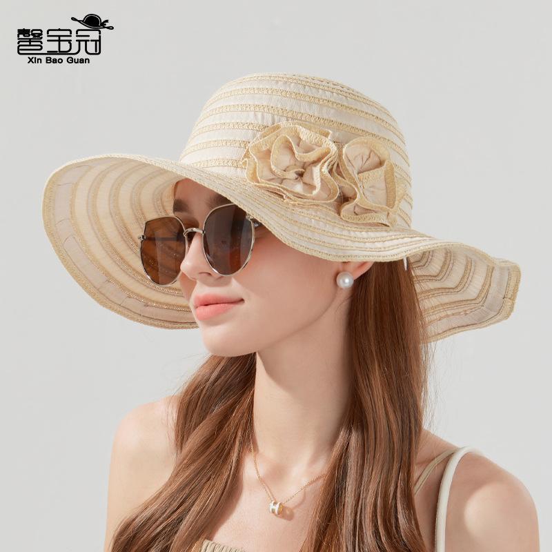 Summer Outdoor Big Brim Sun Hat Cool Breathable Striped Straw Sunscreen Hat Women's Fashion Versatile Bucket Hat