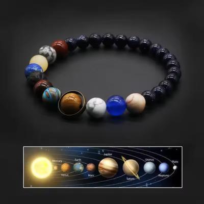 Braccialetti in Pietra Naturale Otto Pianeti dell'Universo Uomo Donna Lava 7 Chakra Braccialetto Energia Yoga Galassia Braccialetto da Polso Solare Gioielli
