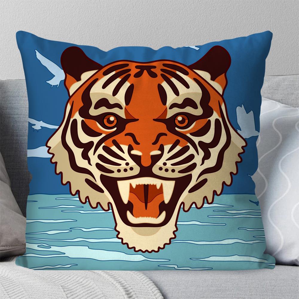 Niedlicher Löwe Tiger Leopard Kissenbezug Quadratisches Kissen Schlafzimmer Sofa Freizeit Komfort Kissen Auto Wohnzimmer Heimdekoration 40X40