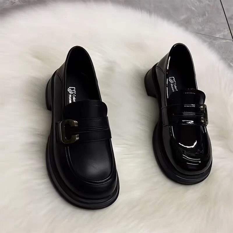 British style small leather shoes French retro platform shoes low heel black loafers 2025 spring and autumn single shoes uniform shoes women