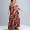 Early Autumn Bohemian Retro Cotton Linen Print Loose Sleeved Long Dress for Women Dresses