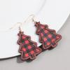 Retro Long Christmas Tree Wood Earrings for Women Creative Xmas Plaid Cookie Trees Drop Earring Party Jewelry Gifts