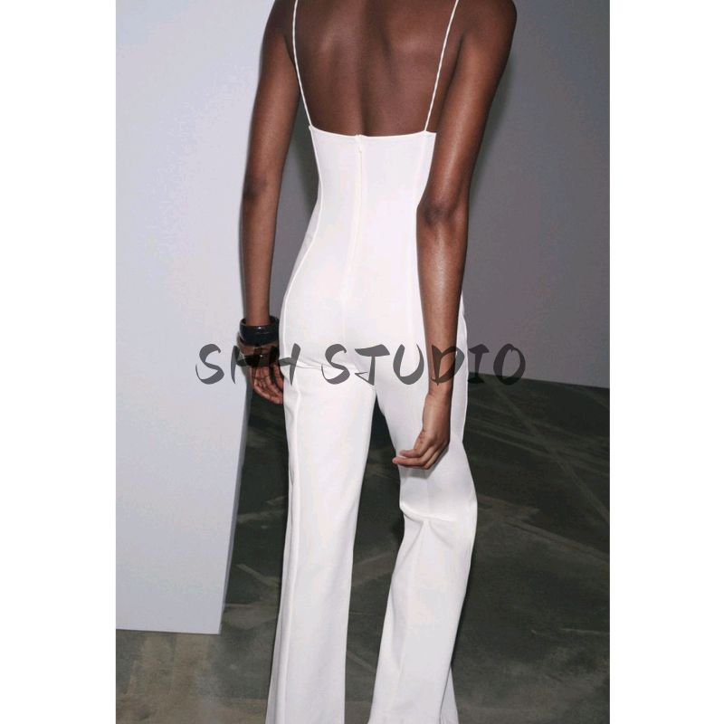 Autumn New Women Clothes Wide Leg Design V-neck Sleeveless Double-sided Cloth Comfortable Long Jumpsuit 4174765