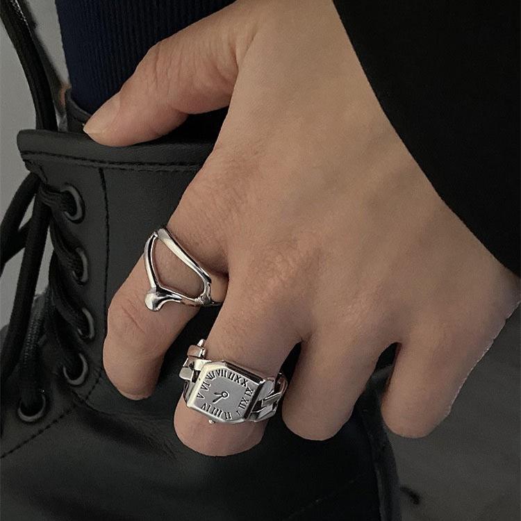 Korean Style Roman Numeral Adjustable Women's Ring - Retro Fashion Clock Design, Heavy Craftsmanship for Trendy Hip Hop Look