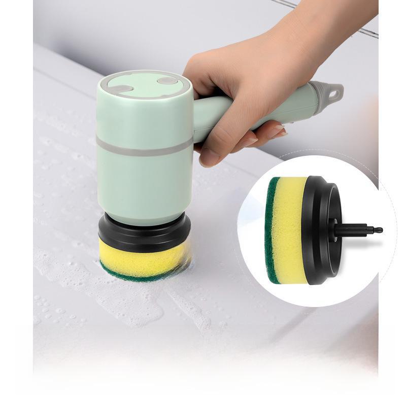 Multifunktionale elektrische Reinigungsbürste: Scheuerschwamm, Drahtbürste, Geschirrspül-, Schuh-, Tassen- und Flaschenbürstenköpfe enthalten.
