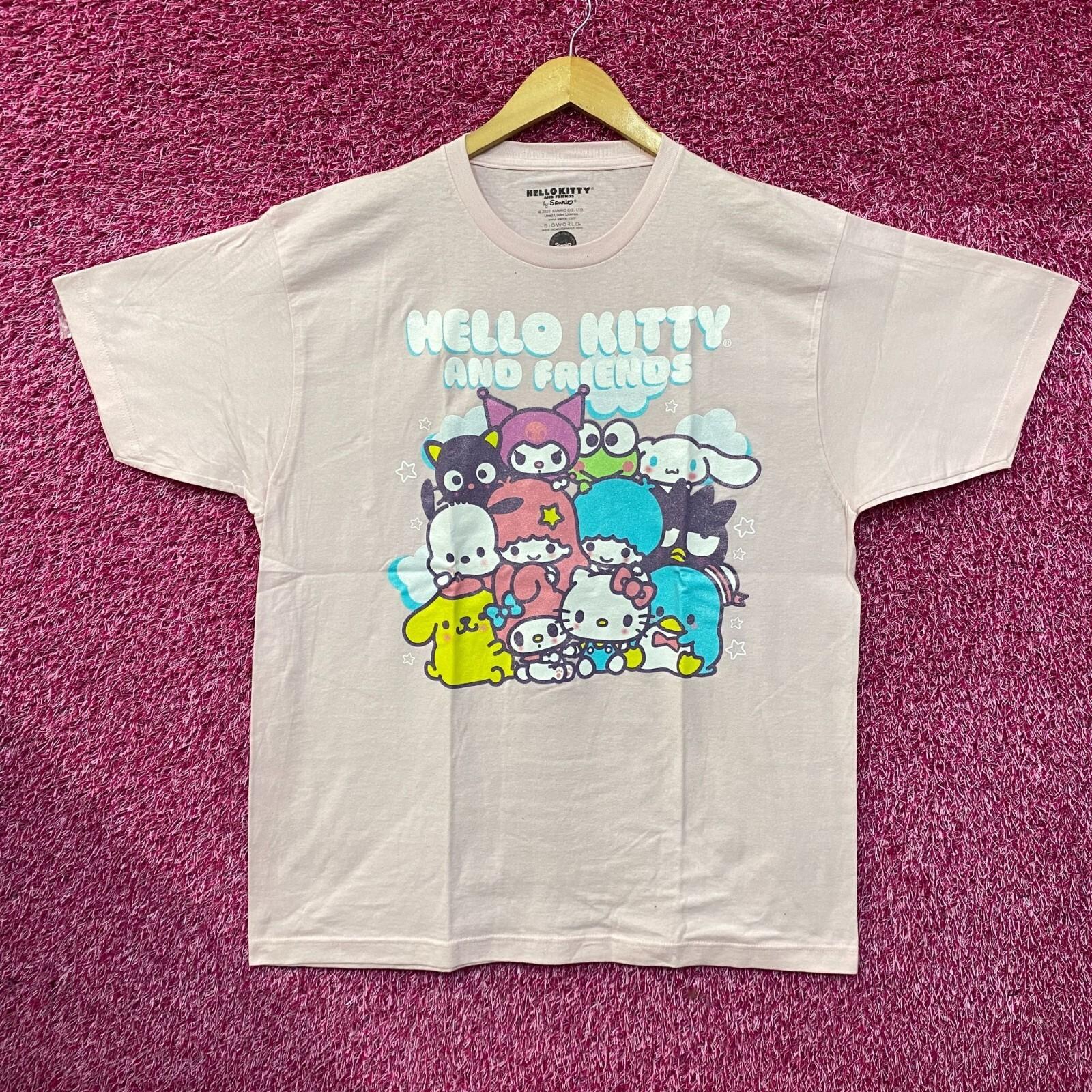 Hello Kitty and Friends Group Graphic Glitter Pink 100% Cotton T-shirt Mens Tees Top 4XL