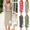 European & American Style Women's Casual Lapel T-shirt and Slit Skirt 2-Piece Set - Summer 2026 Collection
