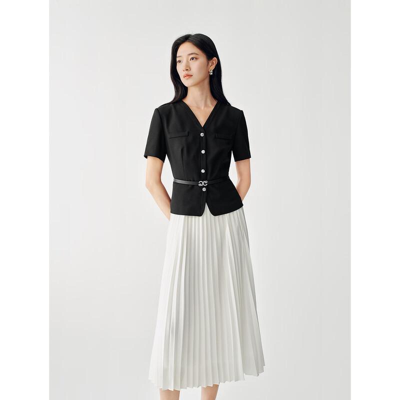 JUZUI 2026 Summer Elegant Faux Two-piece Pleated Dress