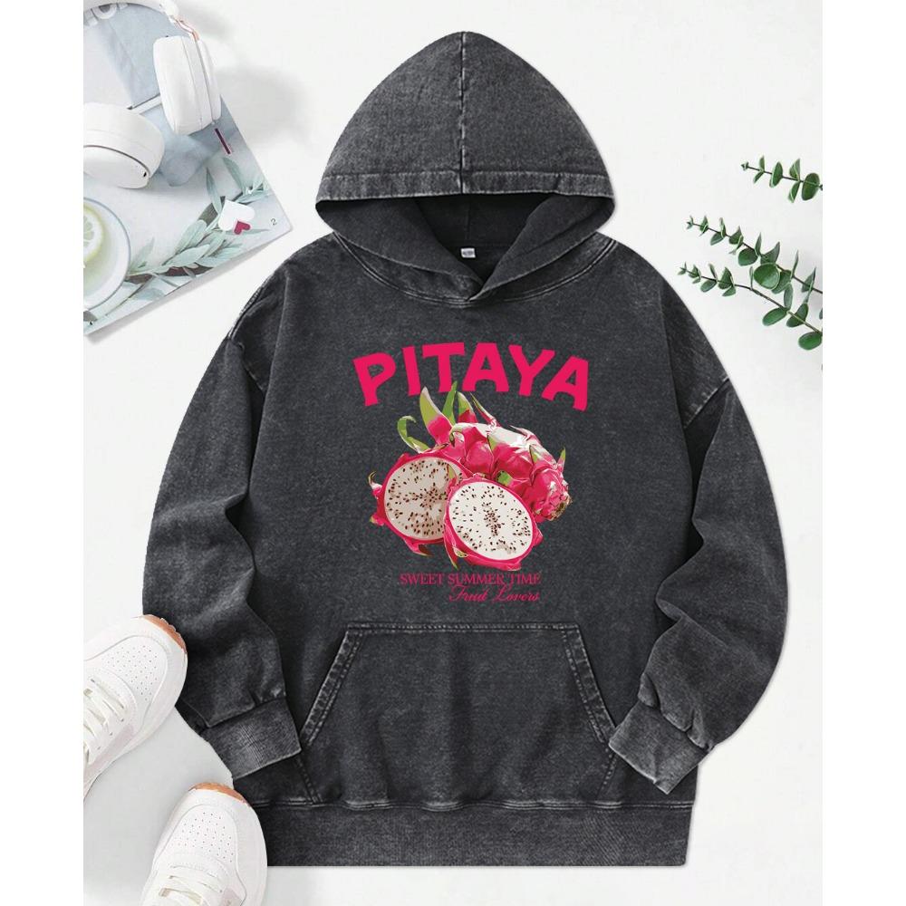 Fresh Fruit Pitaya Printing Washed Hoodie Female Fashion Cotton Clothing Casual Oversized Hoody Loose Women Hoodies