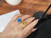 18K Rose Gold Double-Sided Ring: Red and Blue Agate Four-Leaf Clover Flip Design