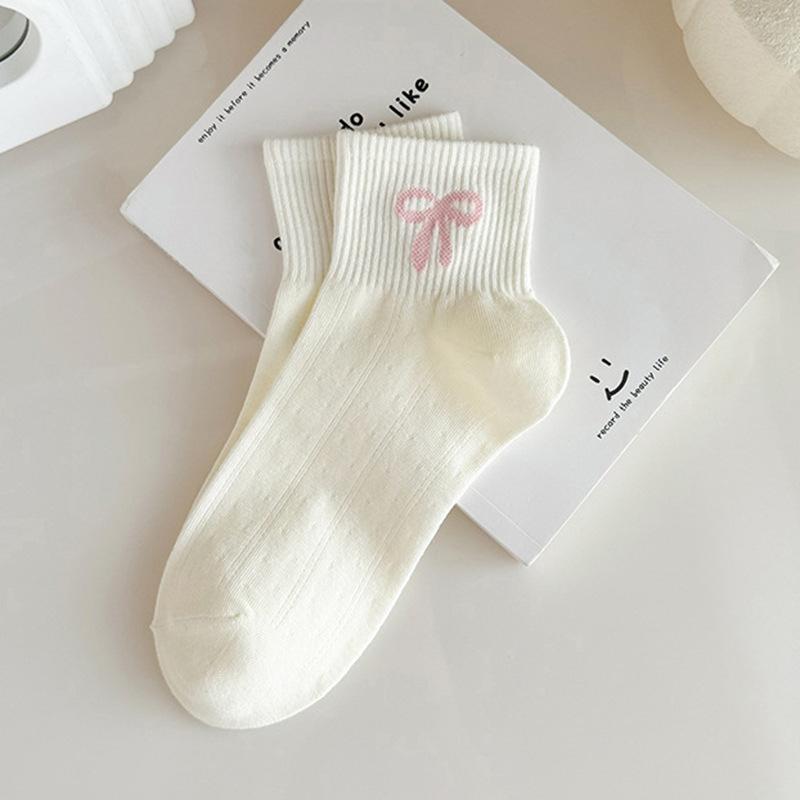Women's Cute Flower Bow Pattern Mid-calf Socks - Fresh and Elegant for Dressing, Breathable and Comfortable,Cute Socks, Nice Sports Socks, Short Socks