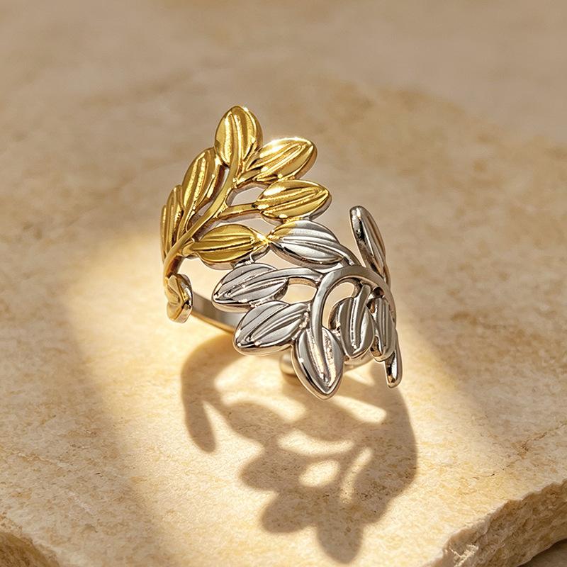 New Stainless Steel Rings Neutral Two Tone Spliced Irregular Open Rings Fashion Non-Fading Banquet Daily Wear Jewelry Accessory