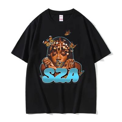 Rapper SZA Schmetterling Gesicht Grafik T-Shirt Herren Damen Freizeit Baumwolle Vintage T-Shirts Unisex Hip Hop Mode Popmusik T-Shirt