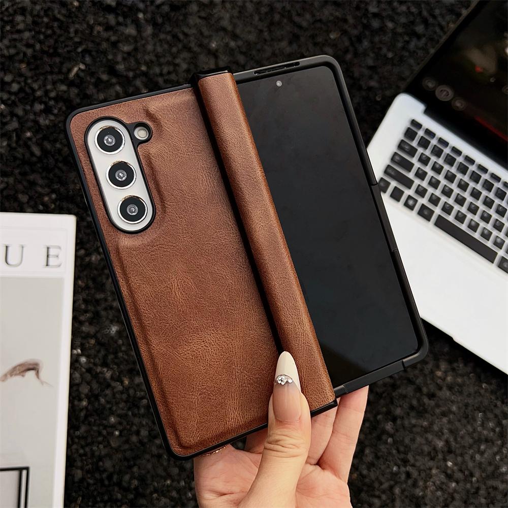 Business PU Leather Skin-friendly Phone Case for Samsung Galaxy Z Fold 7 6 5 4 Shockproof Pure Color Matte Hinge Protector Cover