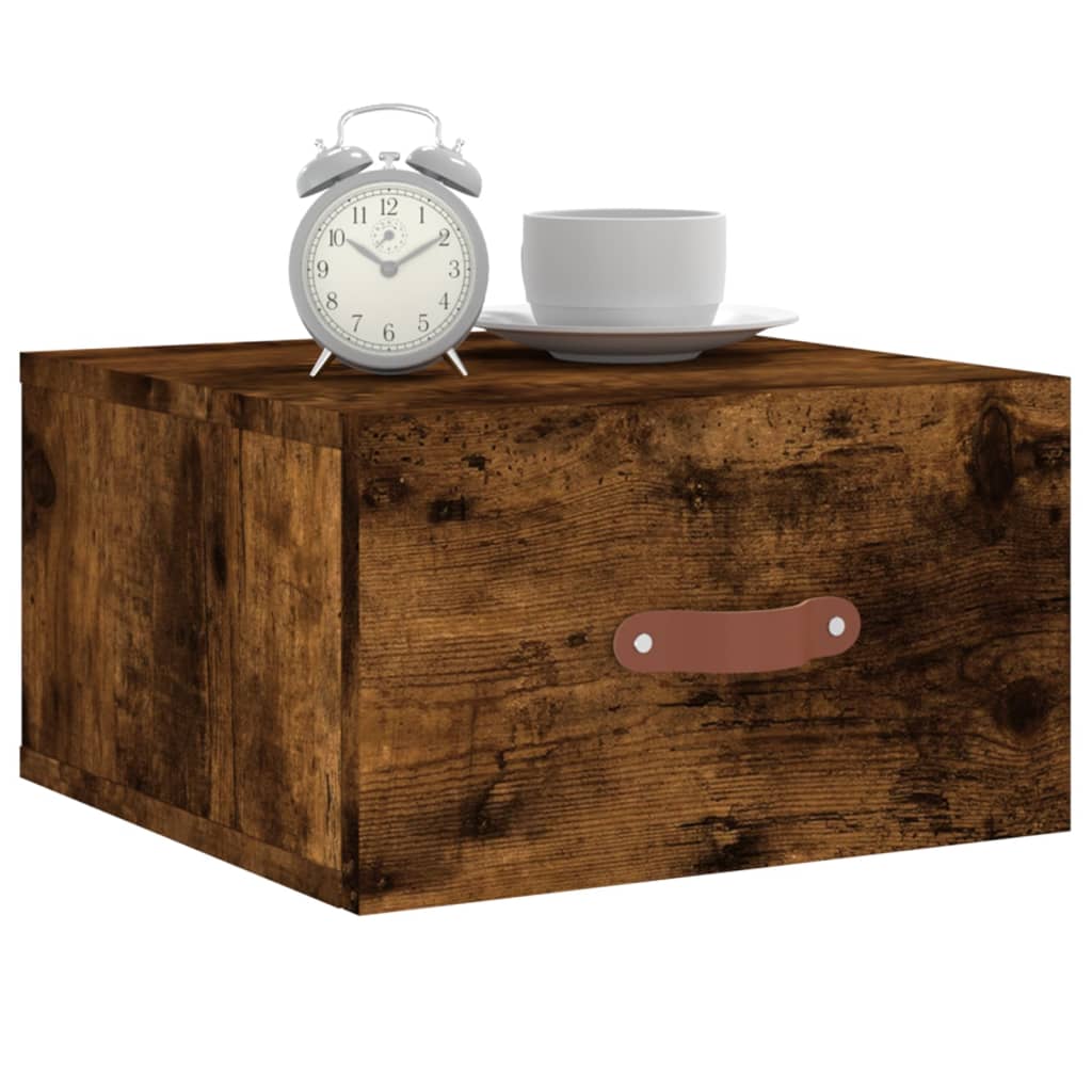 Wall Mounted Nightstand in Smoked Oak 35 x 35 x 20 cm