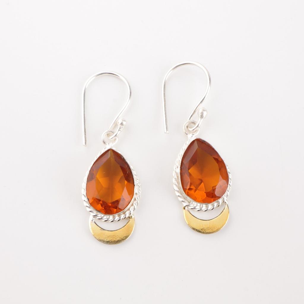 Citrine Gemstone 925 Sterling Silver Handcrafted Jewelry Designer Earrings 1.5" EE-162-2