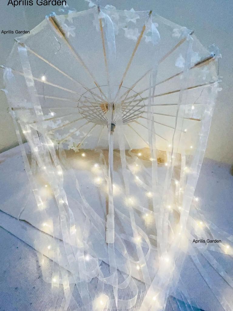 LED Příze Hedvábná Tkanina Krajka Dekorativní Deštník Plážový Slunečník Princezna Čínský Japonský Deštník Drama Řemeslný Deštník Cosplay